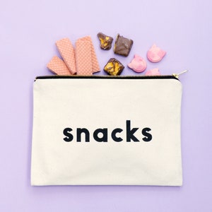 Snacks Canvas Bag - Slogan Canvas Bag - Zipped Pencil Case - Snacks Canvas Pouch - Alphabet Bags