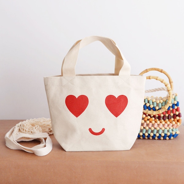Mini Herz Augen Tasche - Kleine Einkaufstasche - Kindertasche - Kindertasche - Mini Tasche - Kinder Lunch Bag - Herz Canvas Tasche - Busy Bag