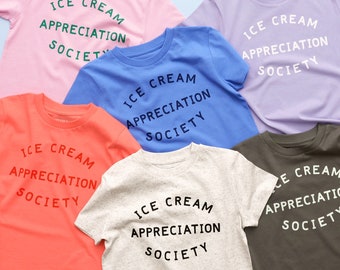 Ice Cream Appreciation Society Kinder-T-Shirt – Sommer-T-Shirt – Urlaubs-T-Shirt – Mädchen-T-Shirt – Jungen-T-Shirt – Eisliebhaber – Kinder-T-Shirt NEU