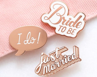 Set of 3 - Wedding Enamel Pin Set - Hen Party Badges - Bachelorette Pins - Hard Enamel Pin - bachelorette party - Bride Gift - Wedding Pins