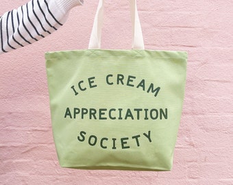 Ice Cream Appreciation Society Canvas Tote - Canvas Tote Bag - Large Canvas Tote - Beach Bag - Canvas Bag for Beach - Canvas Beach Tote