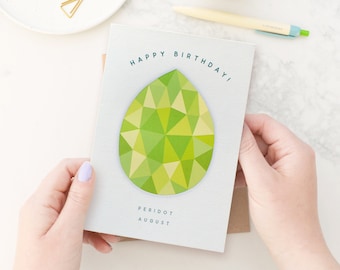 August Birthstone Birthday Card - Peridot Birthday Card - Gemstone Card - Greeting Card - Birthday Card for Her - Modern Birthday Card