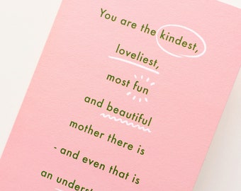 Kindest Mother Greeting Card - Mother's Day Card - Mum Birthday Card - Mom Card - Thank You Card - Best Mum Card - Funny Card for Mum