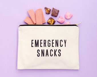 Emergency Snacks Canvas Pouch - Slogan Canvas Bag - Zipped Pencil Case - Snacks Canvas Pouch - Snack Bag