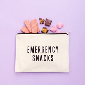 Emergency Snacks Canvas Pouch Slogan Canvas Bag Zipped Pencil Case Snacks Canvas Pouch Snack Bag image 1