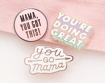 Set of 3 Lapel Pins - Pins for Mums - Fun Pin Badge - New Mum Gift - Hard Enamel Pin - Enamel Pins - Slogan Pins for Moms - Flair- Pin Badge