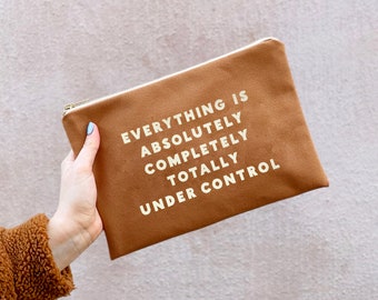 Under Control Canvas Pouch - Canvas Makeup Pouch - Tan Canvas Pouch - Zipper Pouch - Slogan Pouch - Tan Clutch Bag
