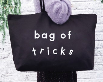 Bag of Tricks Extra Large Canvas Tote Bag | Oversized Weekender & Grocery Shopper | Mum Bag | Fun Gift for Her