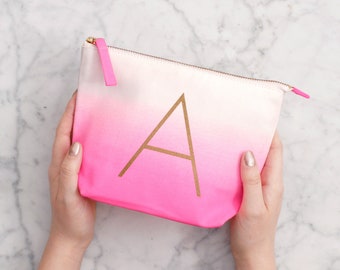 Personalised Makeup Bag - Ombre Initial Makeup Bag - Hot Pink Makeup Bag - Monogrammed Makeup Bag - Alphabet Cosmetics Bags - Makeup Bag