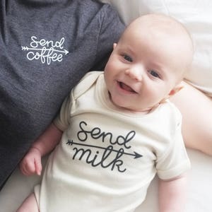 Mum and Baby T Shirt Mother Baby Clothing Set Send Coffee/Send Milk Set Alphabet bags image 2