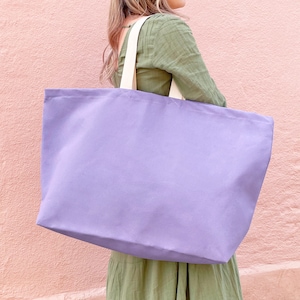 Cabas surdimensionné Sac de week-end Sac en toile géant Maxi sac fourre-tout Sac en toile XL Très grand sac en toile Grand fourre-tout Toile marron clair Lavender canvas