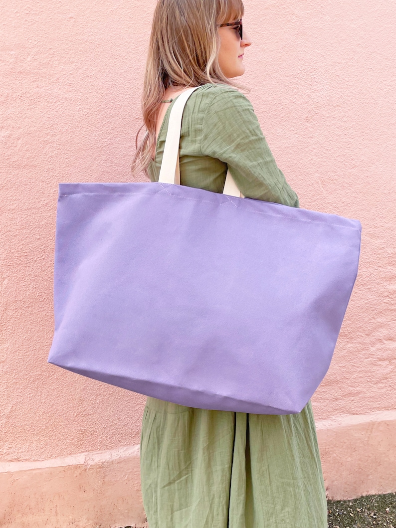 Cabas surdimensionné Sac de week-end Sac en toile géant Maxi sac fourre-tout Sac en toile XL Très grand sac en toile Grand fourre-tout Toile marron clair Lavender canvas