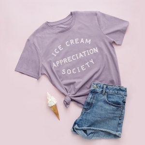 Ice Cream Appreciation Society T-shirt Unisex Slogan Tee Graphic Tee Women's Slogan T-Shirt Ice cream lovers Gift Mens t-shirt Lavend XS (USA XXS)