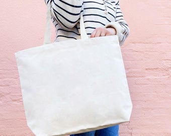Natural Canvas Tote Bag | Large Market & Shopper Tote | Unbleached Premium Reusable Bag | Timeless Everyday Gift for Her