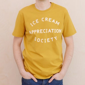 Ice Cream Appreciation Society T-shirt Unisex Slogan Tee Graphic Tee Women's Slogan T-Shirt Ice cream lovers Gift Mens t-shirt Yellow XS (USA XXS)