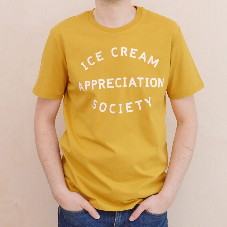 Ice Cream Appreciation Society T-shirt Unisex Slogan Tee Graphic Tee Women's Slogan T-Shirt Ice cream lovers Gift Mens t-shirt Yellow XS (USA XXS)