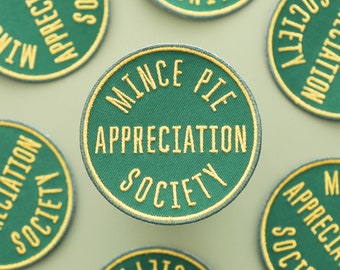 Mince Pie Appreciation Society Embroidered Patch - Embroidered Iron-On Patches - Patch - Christmas Gift - Iron On Sew On Patches - Appliqués