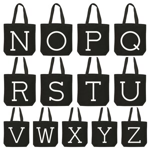 Personalised Black Initial Tote Bag Alphabet Initial Tote Shoulder Bag Black Canvas Shoulder Bag Canvas Initial Bag Alphabet Bags image 6