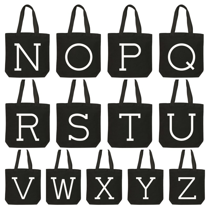 Personalised Black Initial Tote Bag Alphabet Initial Tote Shoulder Bag Black Canvas Shoulder Bag Canvas Initial Bag Alphabet Bags image 6