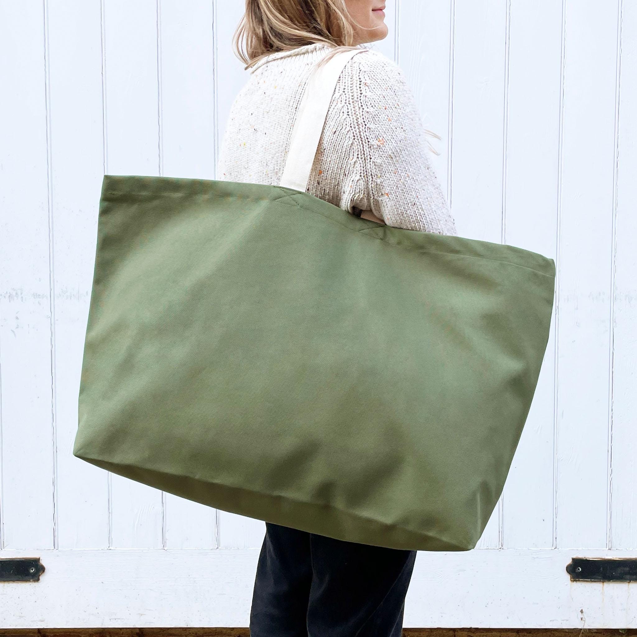 トートバッグ US Vintage big Tote Bag Olive Green Canvas Really Big Bag - Large Weekend Bag - Giant
