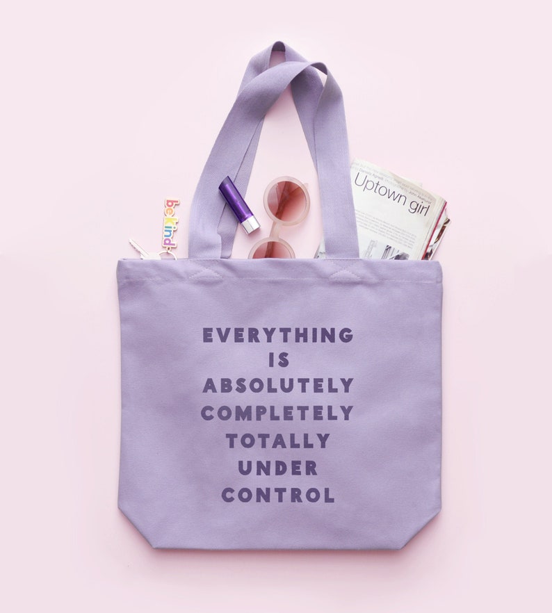 Canvas Shopper Cotton Tote Bag Funny Slogan Bag Purple Tote Bag Under Control Lavender Tote Bag Eco Bag