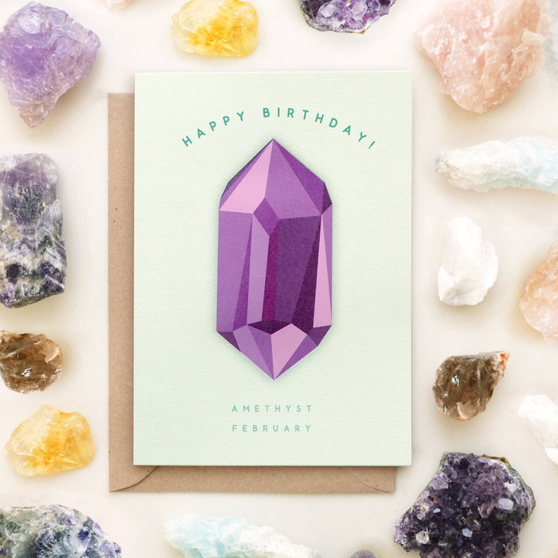 February Birthstone Birthday Card Amethyst Birthday Card Gemstone Card Greeting Card Birthday Card for Her Modern Birthday Card image 4