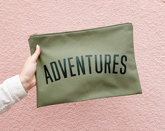 Cartera de lona extragrande Adventures / Cartera de viaje extragrande / Cartera de mano con cremallera verde