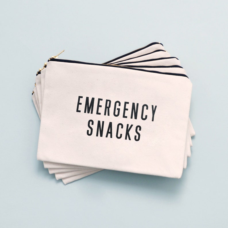 Emergency Snacks Canvas Pouch Slogan Canvas Bag Zipped Pencil Case Snacks Canvas Pouch Snack Bag image 3