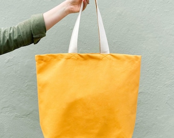 Sacola de lona amarela | Sacola grande para compras e feiras | Sacola reutilizável de alta qualidade | Presente alegre para o dia a dia