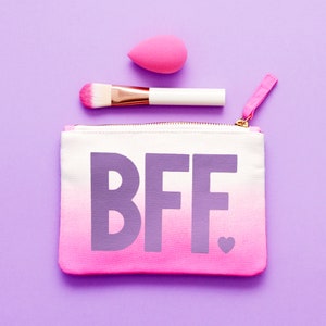 Bag for BFF Makeup Bag for Friend Galentines Day Gift Cosmetics Purse for Friend BFF Ombre Zipper Pouch Alphabet Bags image 1