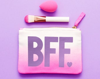 Bag for BFF - Makeup Bag for Friend - Galentines Day Gift - Cosmetics Purse for Friend - BFF Ombre Zipper Pouch - Alphabet Bags