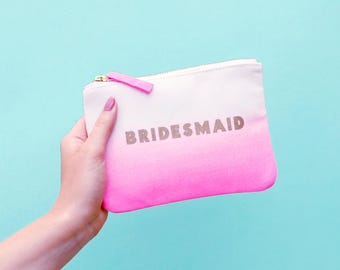 Bridesmaid Makeup Case - Bridesmaid Make-up Gift - Wedding Pouch - Bridal Party - Ombre Bridesmaid Pouch - Alphabet Bags