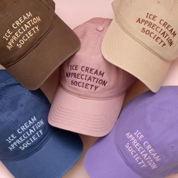 Ice Cream Appreciation Society Cotton Baseball Cap | Embroidered Dad Hat | Ice Cream Lover Gift