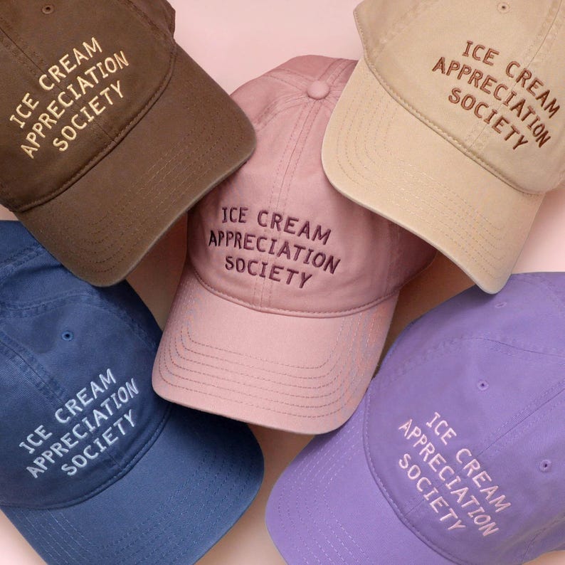Ice Cream Appreciation Society Cotton Baseball Cap | Embroidered Dad Hat | Ice Cream Lover Gift image 1