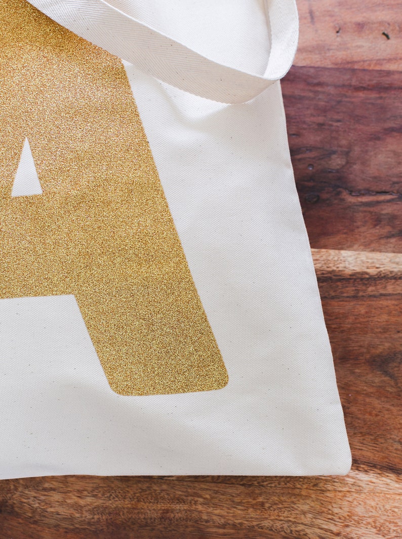 Personalised Tote Eco Reusable Shopping Bag Gold Initial Tote Bag Gold Canvas Tote Bag Alphabet Bag SECONDS Canvas Tote Bag