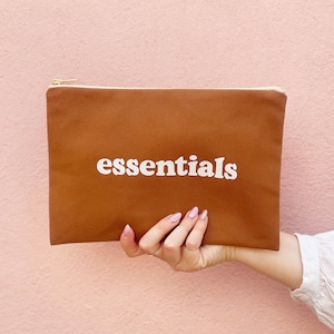 Nécessaire de Maquiagem Essentials em Lona | Bolsa Clutch com Zíper Bege | Estojo para Cosméticos do Dia a Dia
