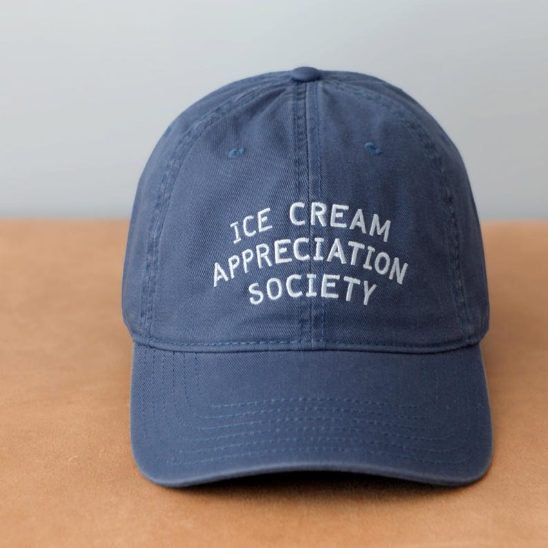 Ice Cream Appreciation Society Cotton Baseball Cap | Embroidered Dad Hat | Ice Cream Lover Gift Blue