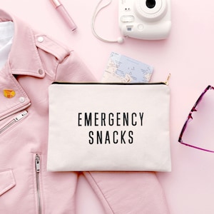 Emergency Snacks Canvas Pouch Slogan Canvas Bag Zipped Pencil Case Snacks Canvas Pouch Snack Bag image 4