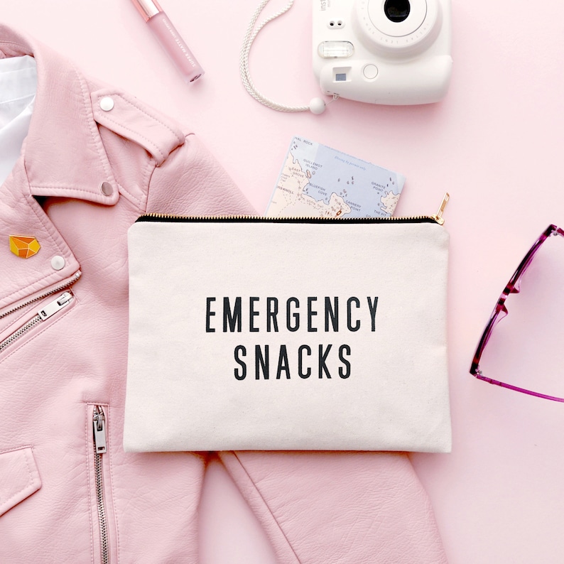 Emergency Snacks Canvas Pouch Slogan Canvas Bag Zipped Pencil Case Snacks Canvas Pouch Snack Bag image 4