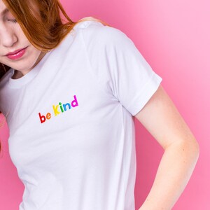 Womens Graphic Tees Slogan T shirt Embroidered Shirt Be Kind Alphabet Bags image 3