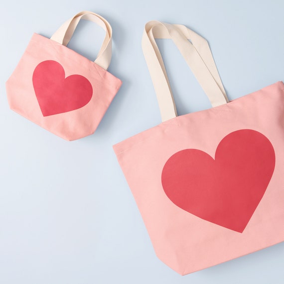Mini Heart Canvas Tote Bag | Little Pink Bag for Kids | Children's