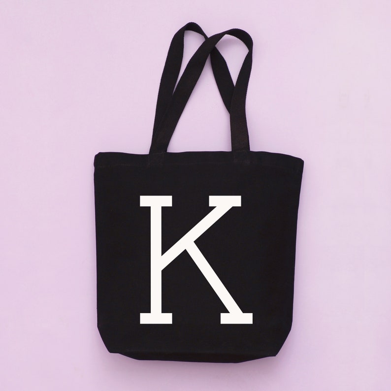 Personalised Black Initial Tote Bag Alphabet Initial Tote Shoulder Bag Black Canvas Shoulder Bag Canvas Initial Bag Alphabet Bags image 3