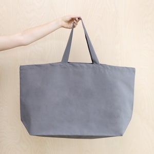 Cabas surdimensionné Sac de week-end Sac en toile géant Maxi sac fourre-tout Sac en toile XL Très grand sac en toile Grand fourre-tout Toile marron clair Grey canvas