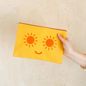 Sunshine Eyes Canvas Pouch Yellow Pouch Canvas Makeup Bag Canvas Zip Pouch Zipper Pouch Clutch Bag Toiletry Bag Holiday Pouch image 3