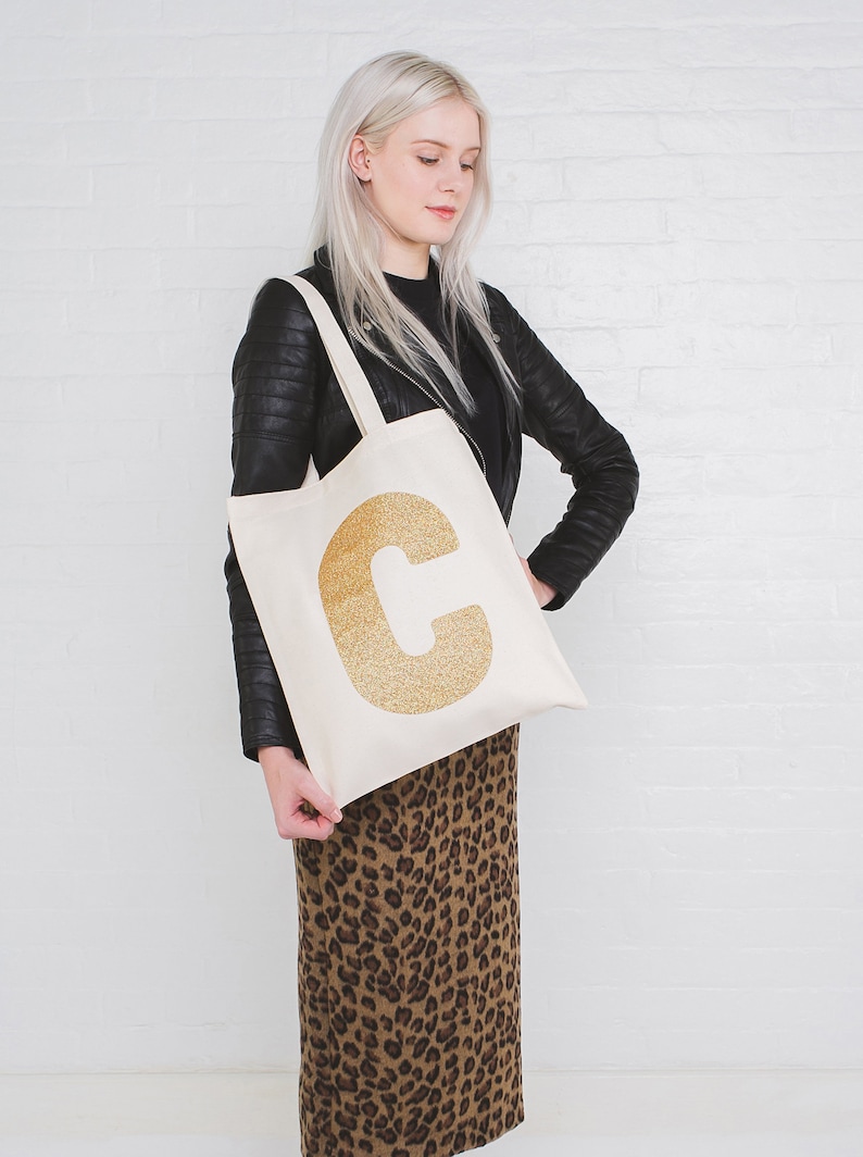 Personalised Tote Eco Reusable Shopping Bag Gold Initial Tote Bag Gold Canvas Tote Bag Alphabet Bag SECONDS Canvas Tote Bag