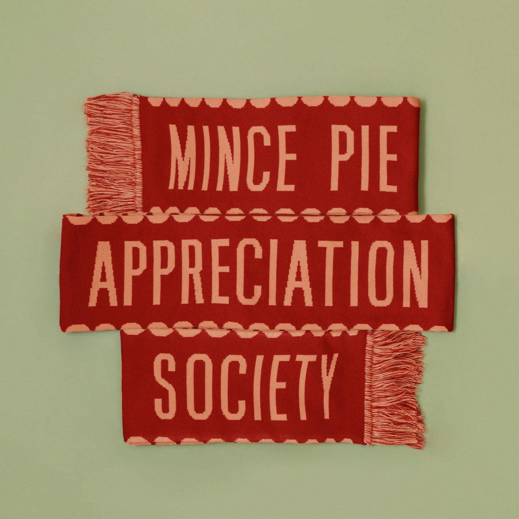 SECONDS - Mince Pie Appreciation Society Knitted Scarf - Christmas Gift - Graphic Scarf - Funny Scarves - Unique Secret Santa Present - Rust