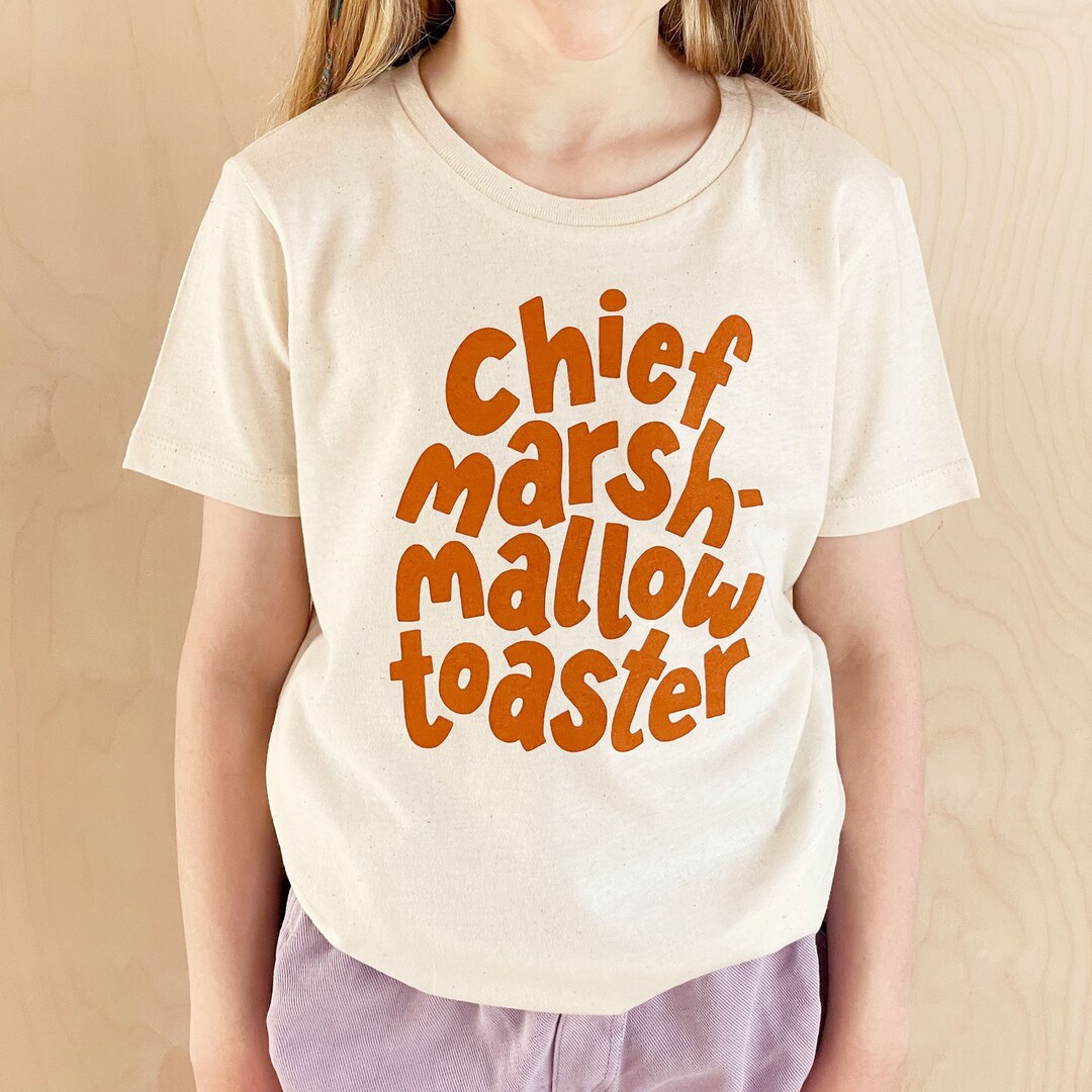 Chief Marshmallow Toaster Kids Tshirt Natural Fleck Funny Slogan T