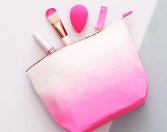 Pink Makeup Bag - Women's Toiletry Pouch - Pink Ombre Bag - Ombre Makeup Bag - Alphabet Bags