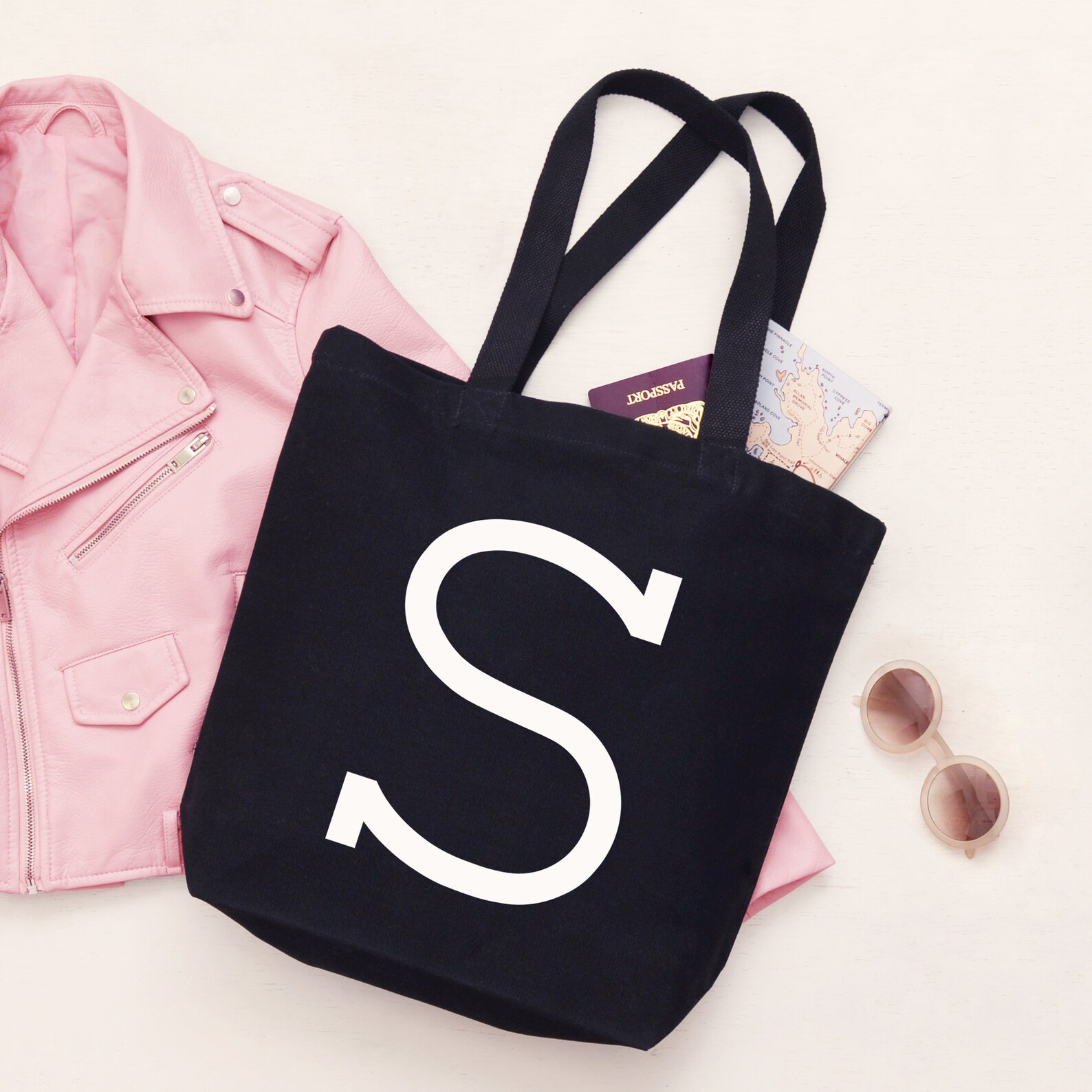 Personalised Black Initial Tote Bag Alphabet Initial Tote Etsy