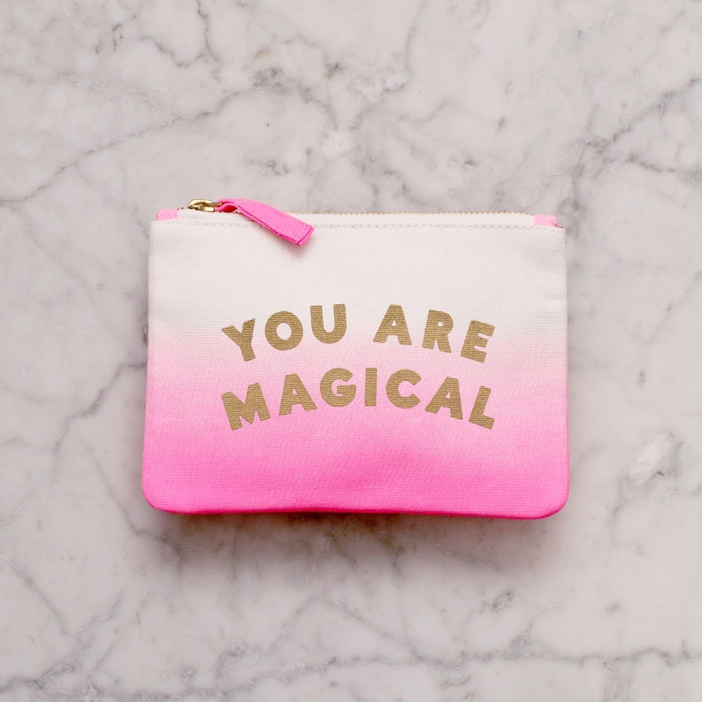 You Are Magical Pouch Magic Pouch Pink Ombre Zip Pouch Small Makeup Bag Small Cosmetics Pouch Alphabet Bags image 4